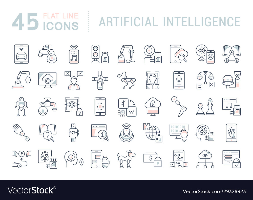 Set line icons artificial intelligence Royalty Free Vector
