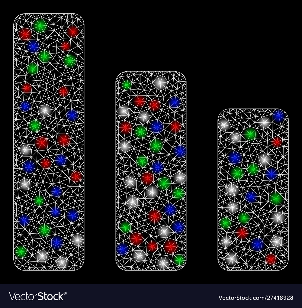 Bright mesh network bar chart decrease with flare Vector Image Bright mesh network bar chart decrease with flare