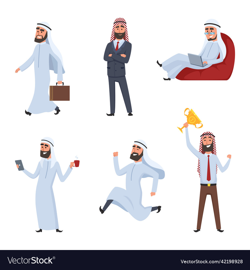 Cartoon Characters Set Of Arabic Businessmen Vector Image