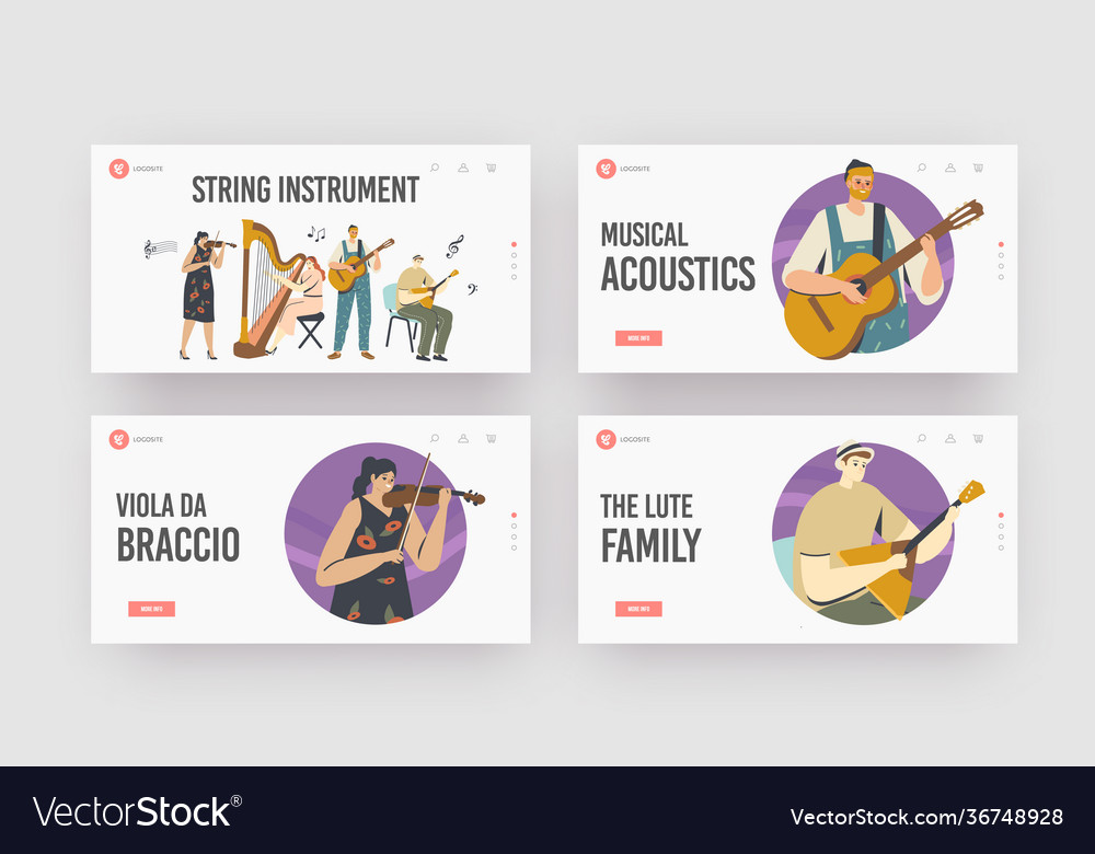 Characters playing music landing page template set