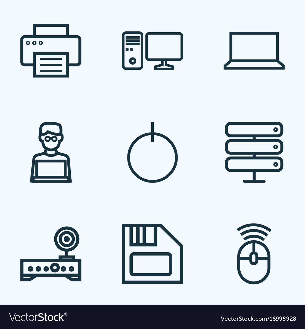 Computer outline icons set collection of printer