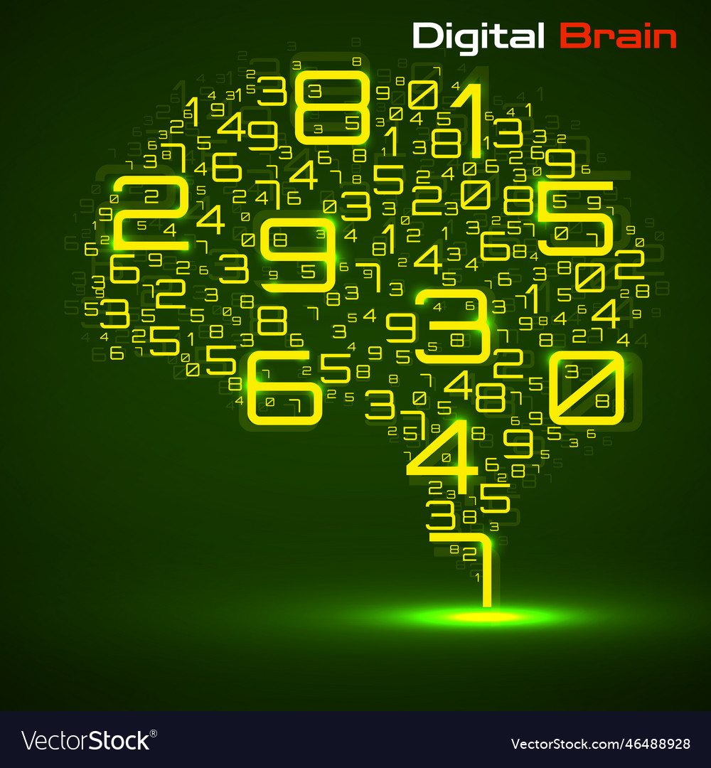 Digital brain with numbers artificial