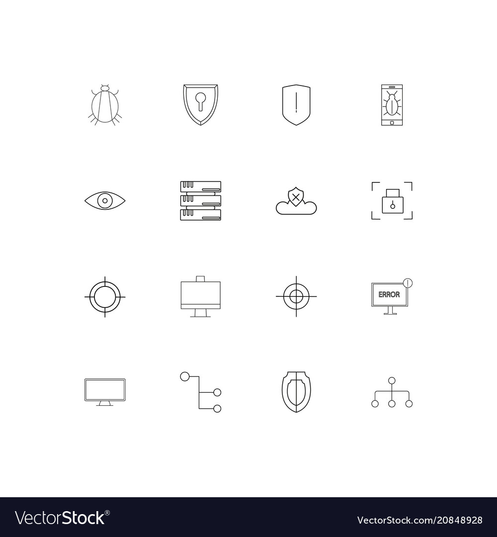 Internet security linear thin icons set outlined