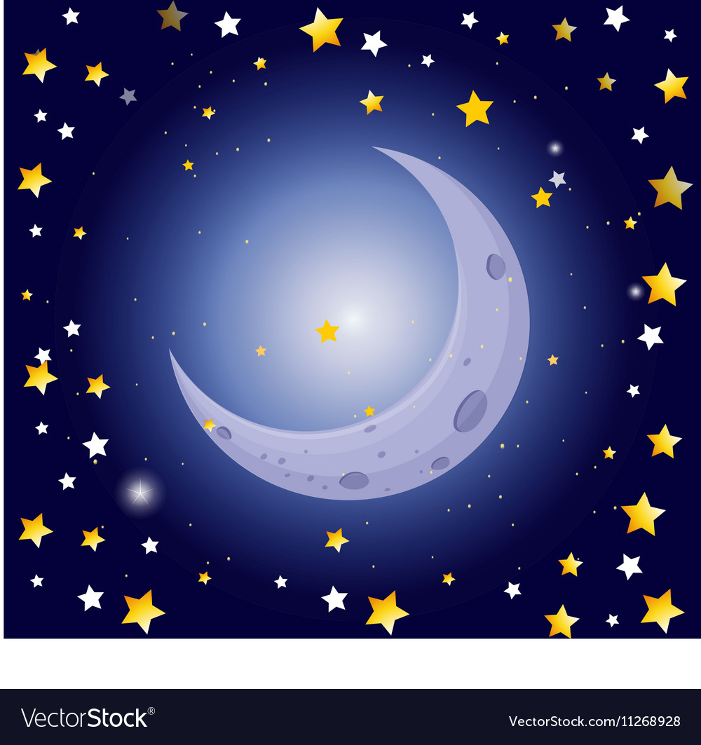 Night Scene With Moon And Stars Royalty Free Vector Image