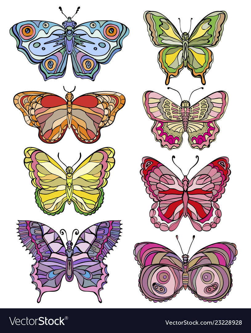 Set beautiful and colorful butterflies Royalty Free Vector