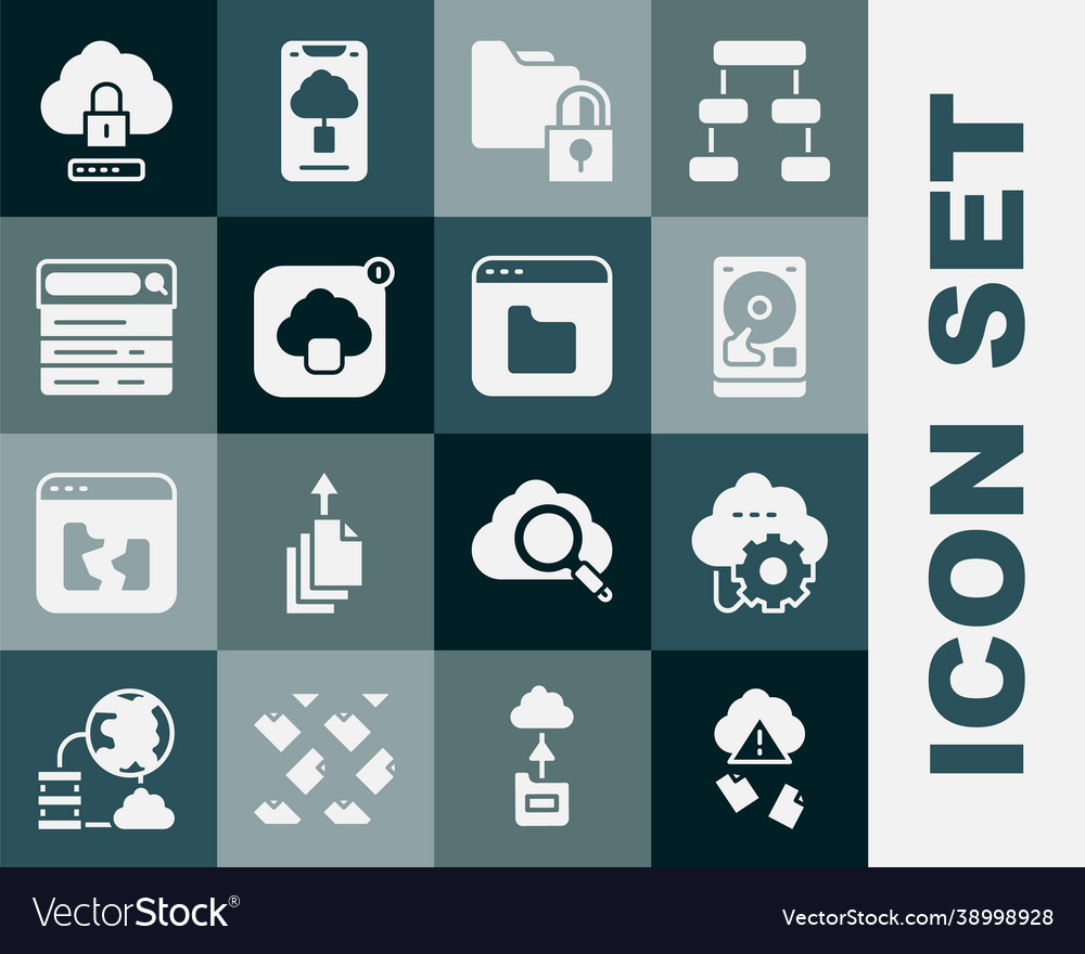 Set cloud hacking technology data transfer hard vector image Set cloud hacking technology data transfer hard