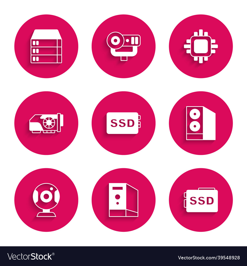 Set ssd card case of computer web camera video vector image Set ssd card case of computer web camera video