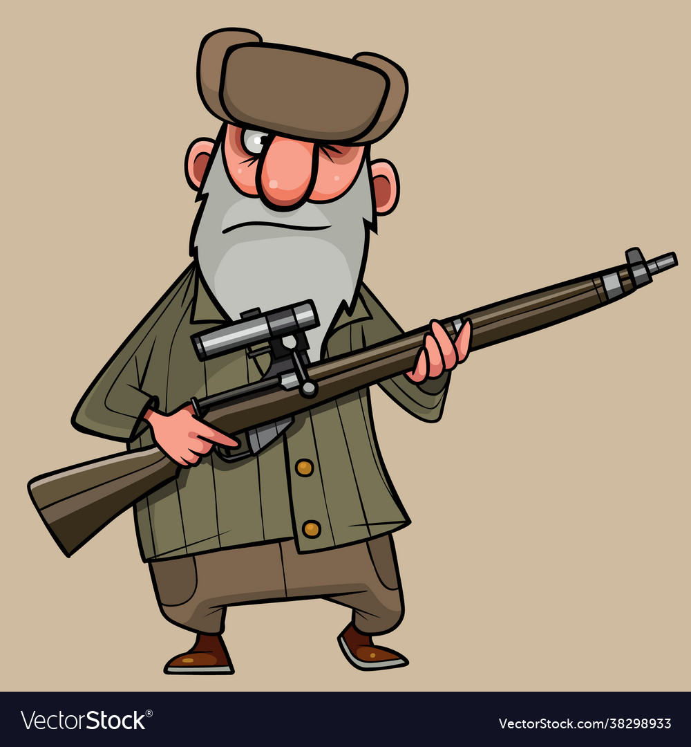 Cartoon formidable grandfather with a rifle in his