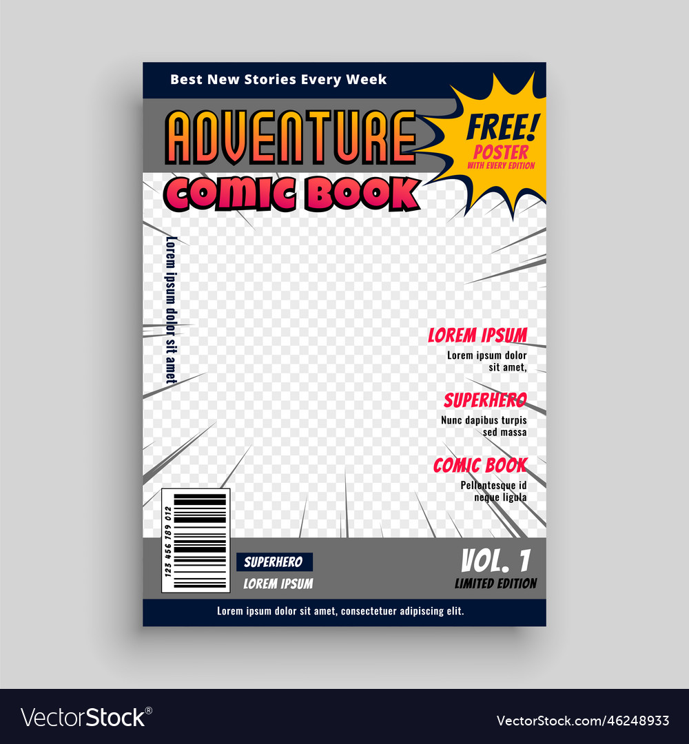 Comic Book Magazine Cover Design Template Vector Image