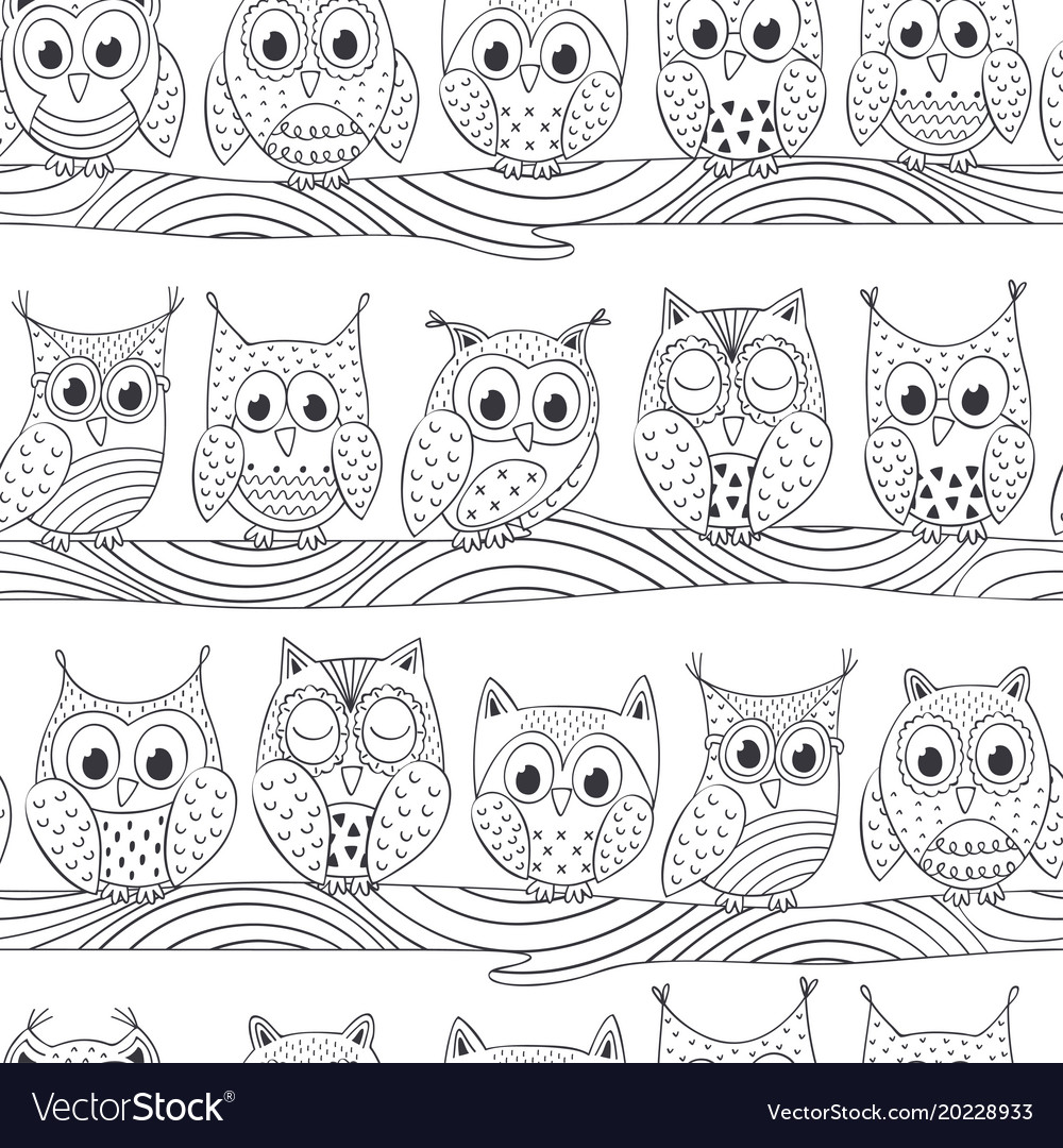 Cute Owls on Branch Pattern