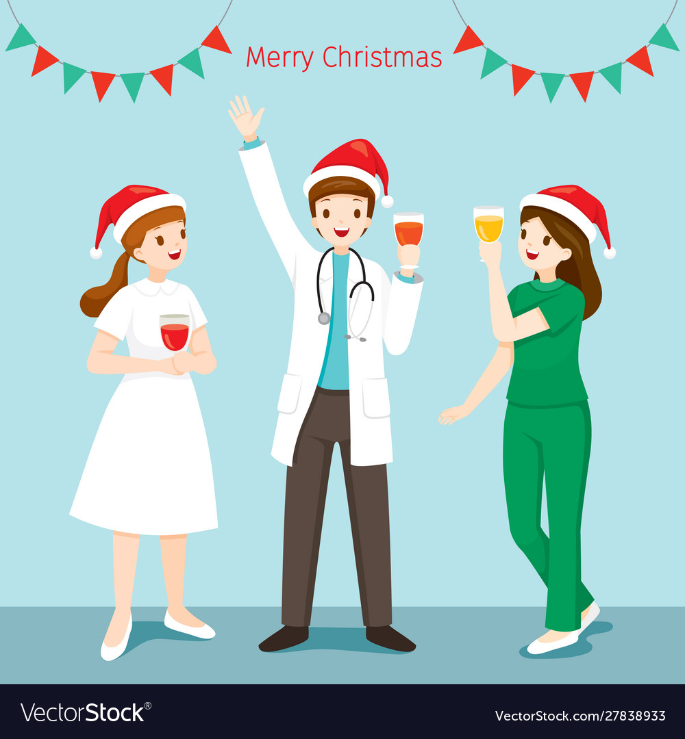 Doctor and nurse happy in christmas celebration Vector Image