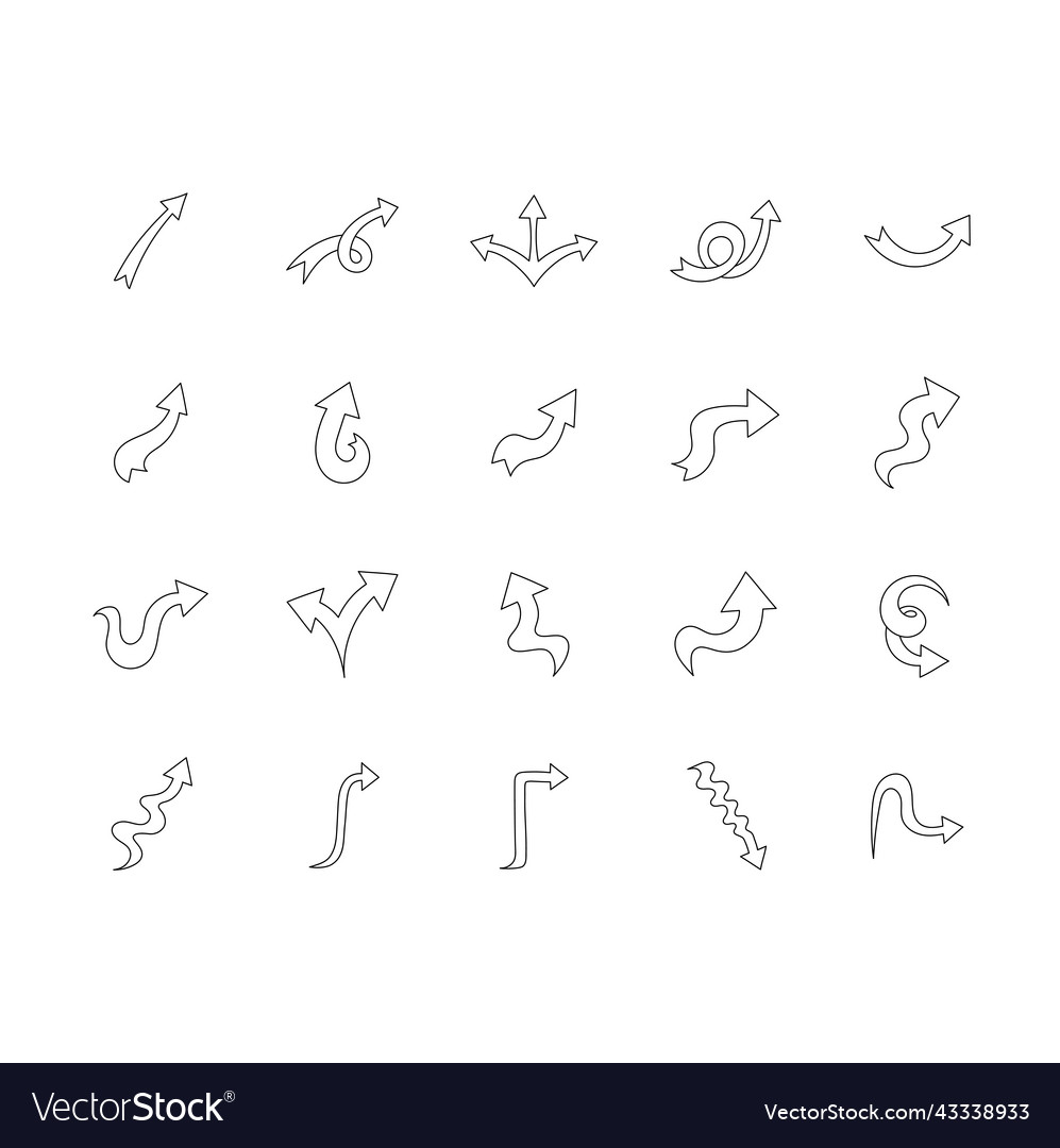 Hand drawn doodle arrows set with variant shape Vector Image Hand drawn doodle arrows set with variant shape