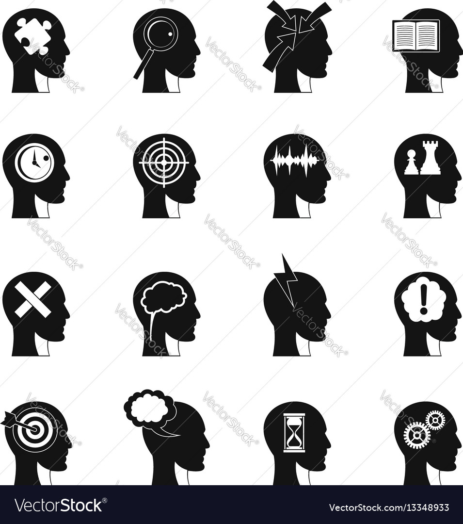 Head logos icons set simple style Royalty Free Vector Image