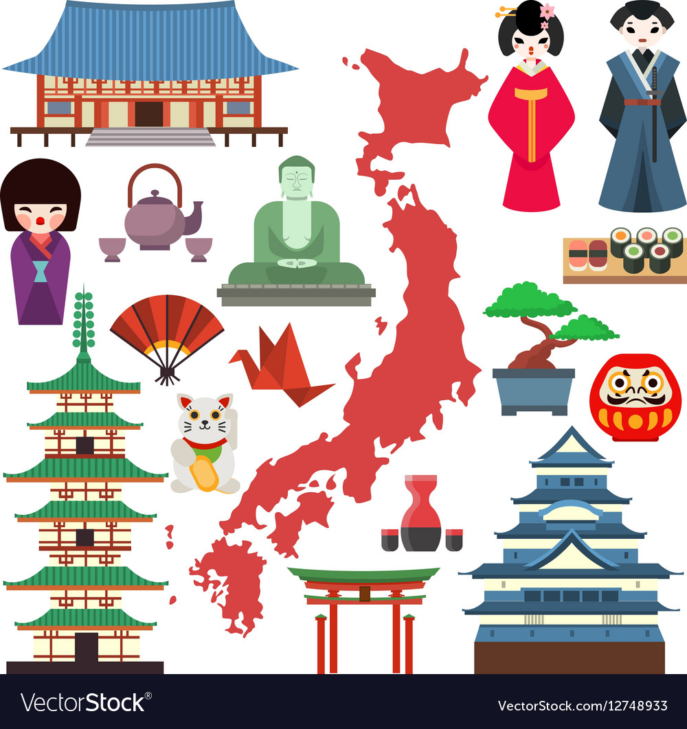 Set traditional japanese symbols travel Royalty Free Vector