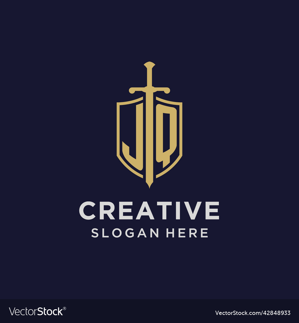 Jq logo initial monogram with shield and sword
