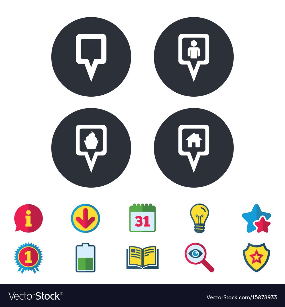 Map pointer icons home food and user location