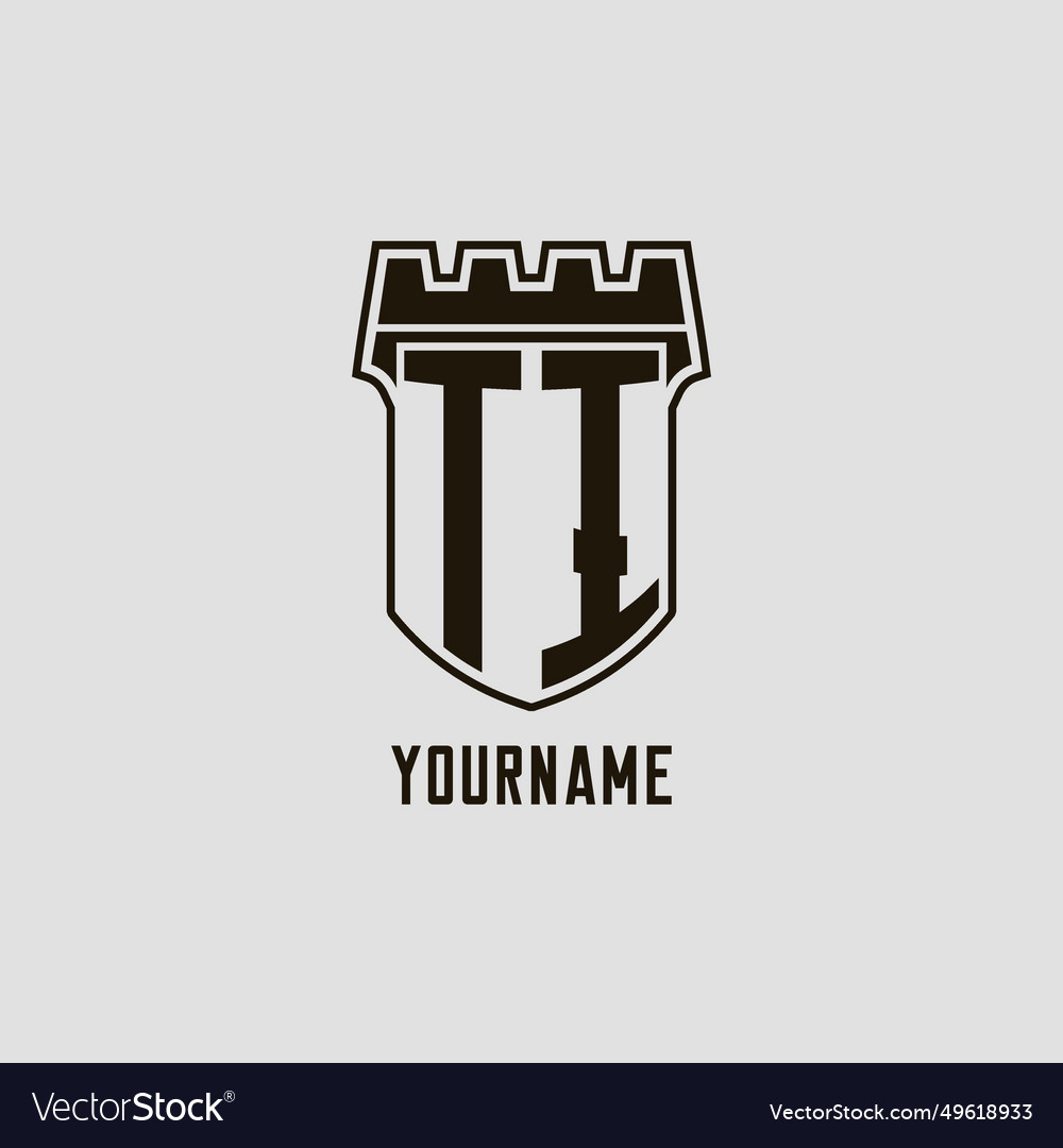 Monogram ti with shield fortress logo design style