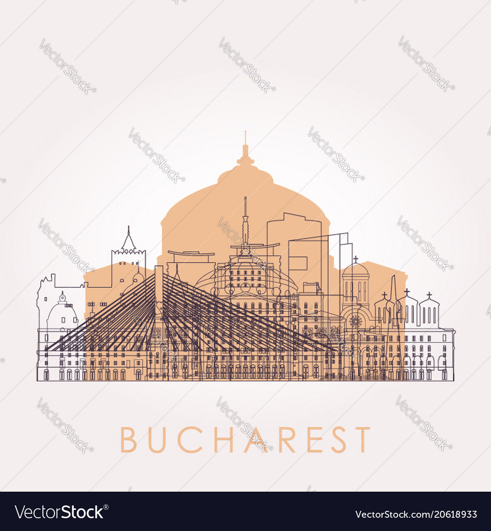 Outline bucharest skyline with landmarks