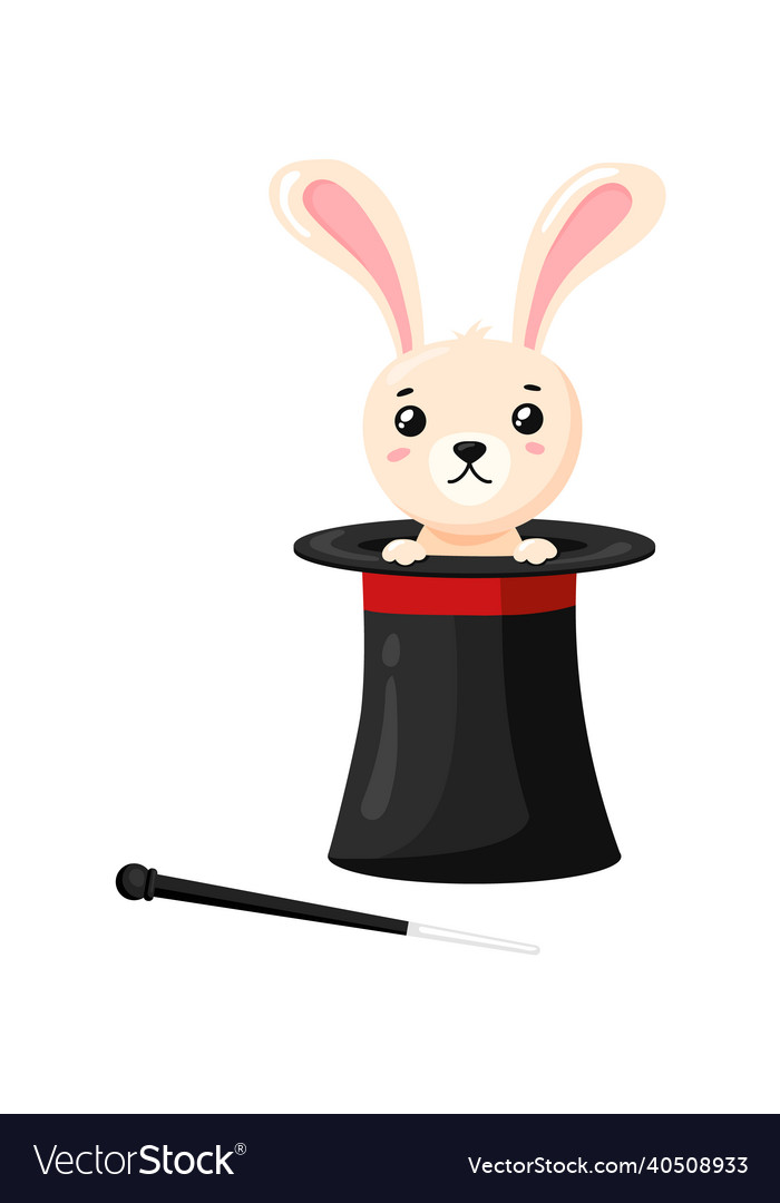 Rabbit peeking out of hat magician hats Royalty Free Vector