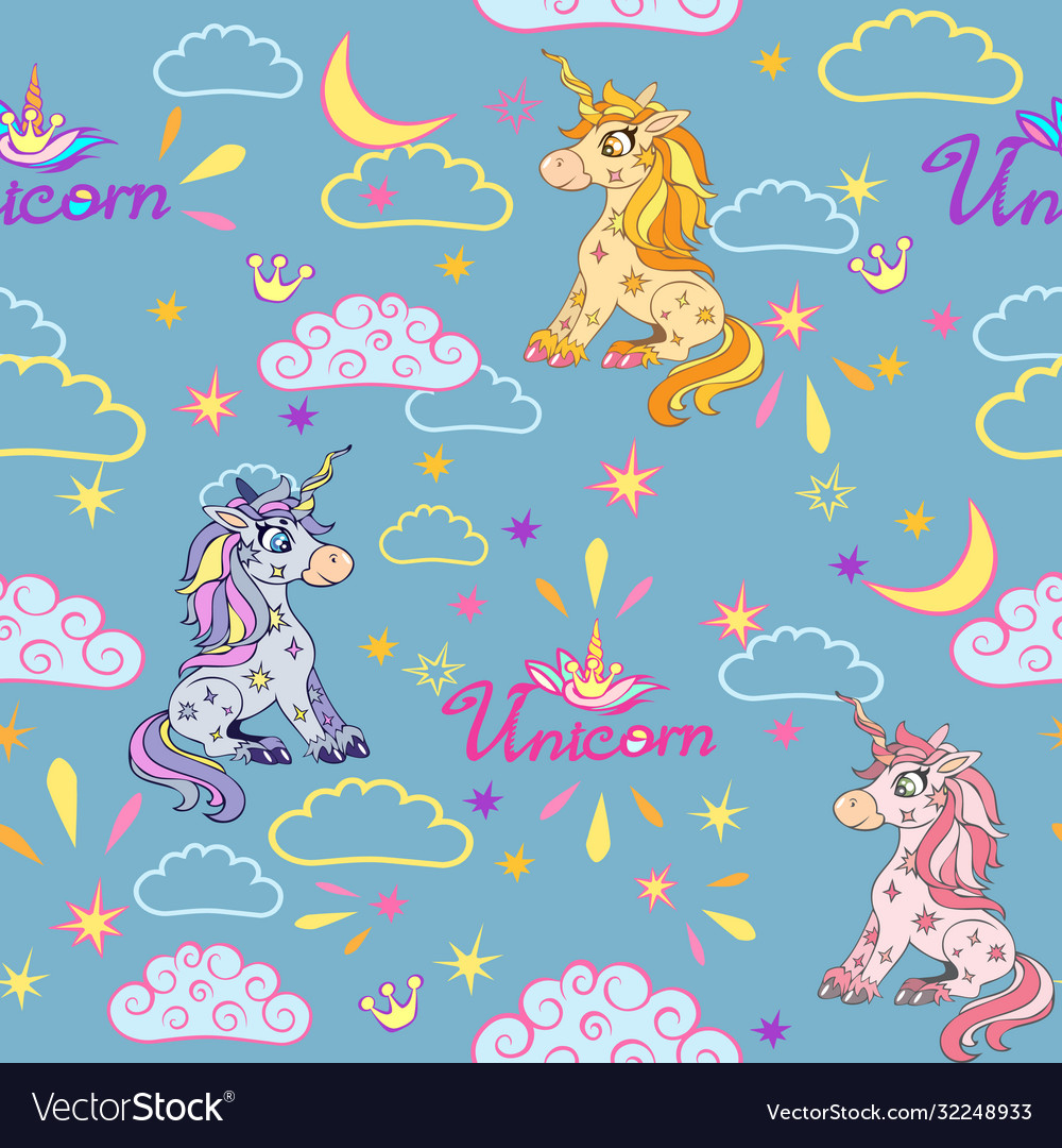 Seamless pattern cute magical unicorns