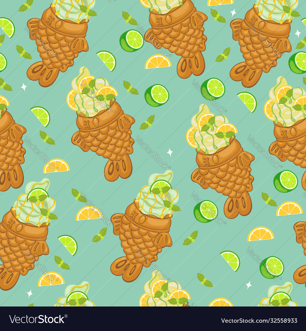 Seamless pattern with lime and lemon tayaki ice