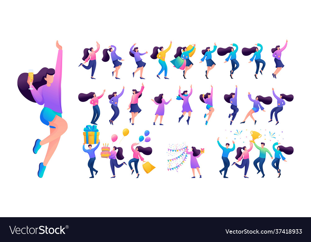Set a fun teen girl presentation in various vector image Set a fun teen girl presentation in various