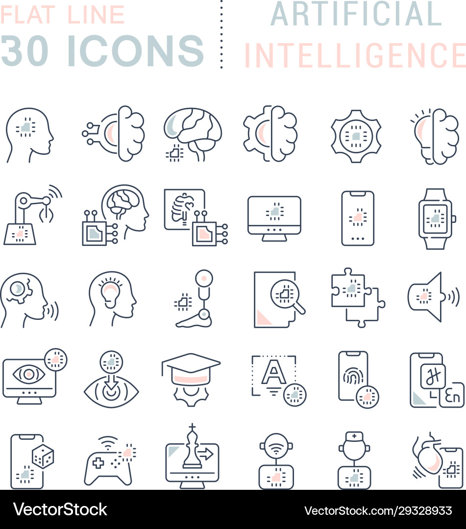 Set line icons artificial intelligence Royalty Free Vector