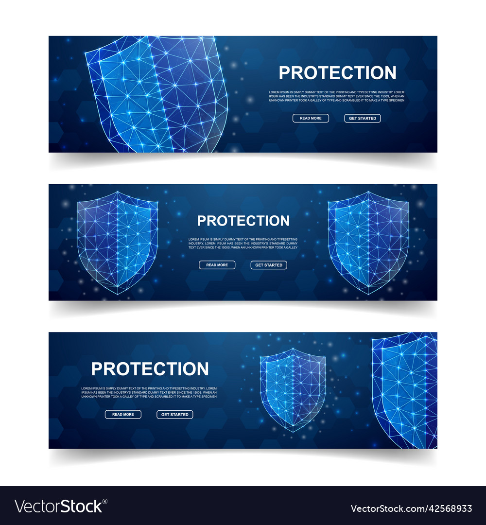 Set of three shield horizontal banners Royalty Free Vector