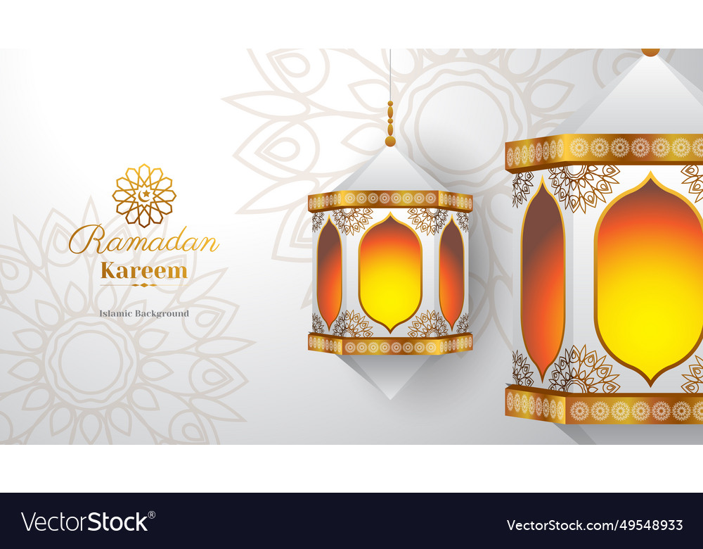 White And Gold Islamic Background With Lantern Vector Image