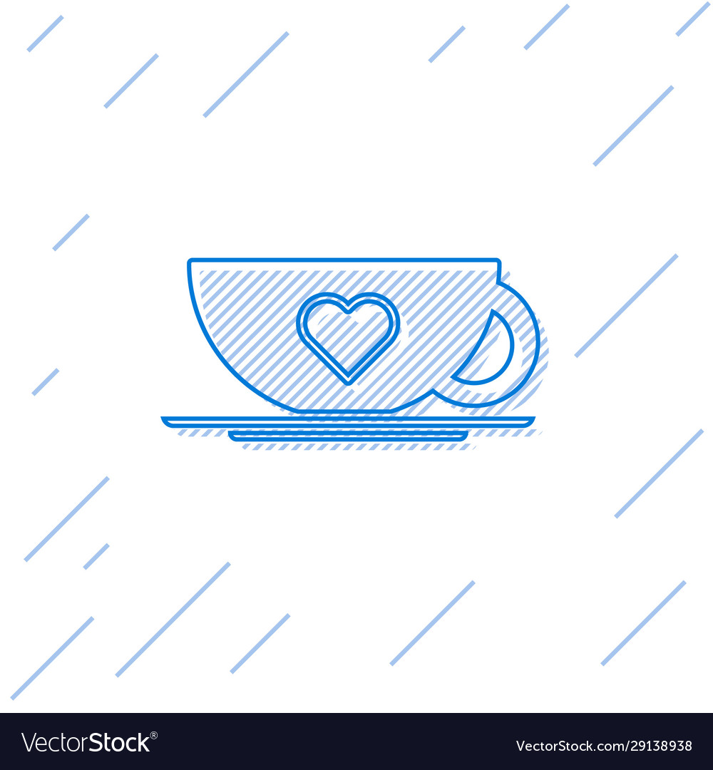 Blue line coffee cup and heart icon isolated Vector Image