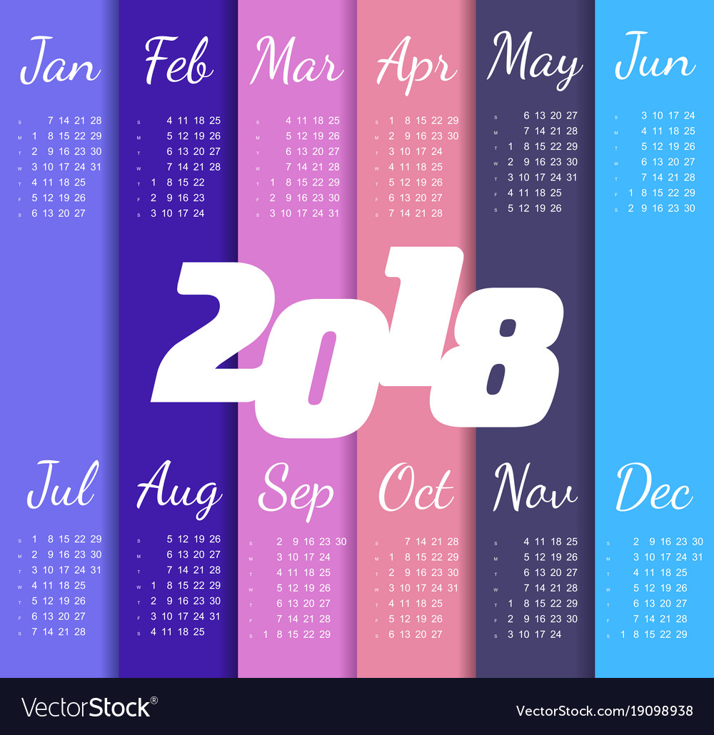 Calendar 2018 year week starts from sunday