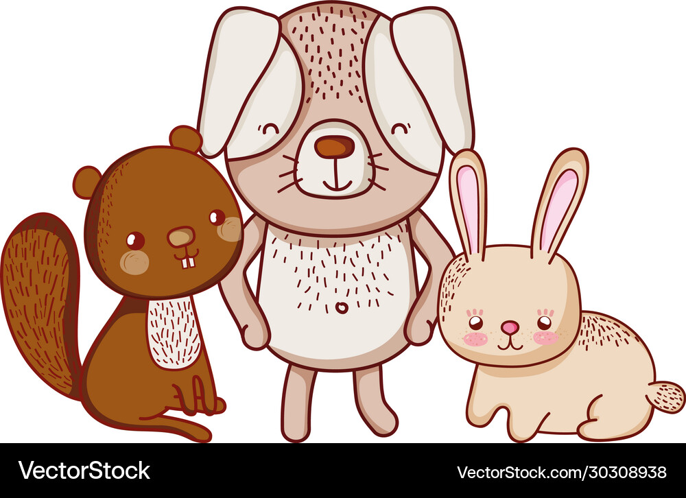 Cute animals squirrel rabbit and grass cartoon Vector Image