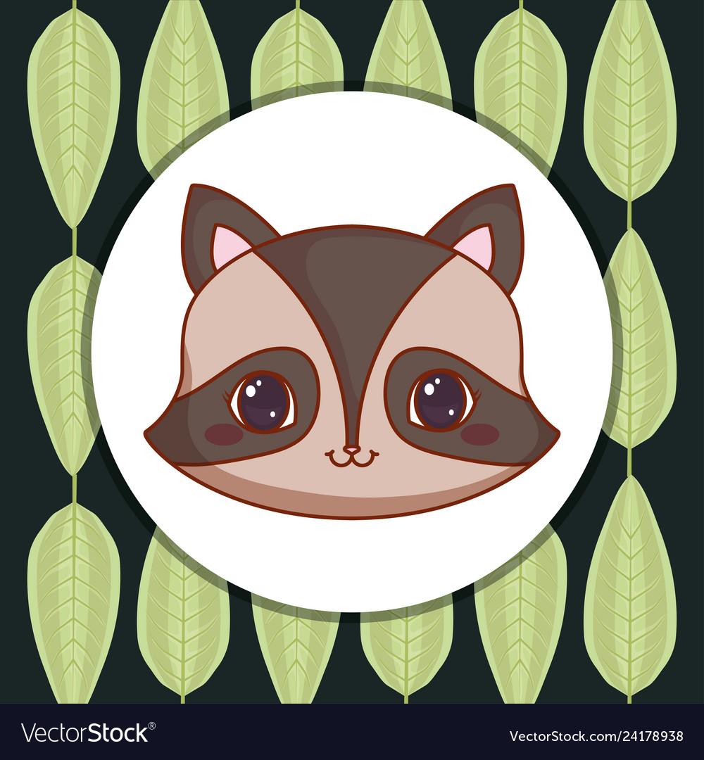 Cute raccoon with leafs