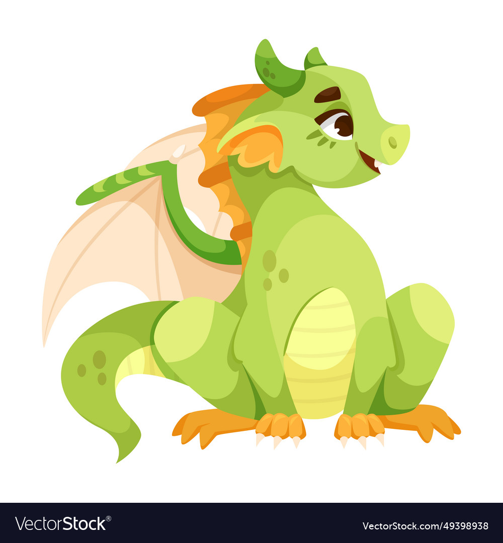 Fairy green baby dragon as winged and horned Vector Image