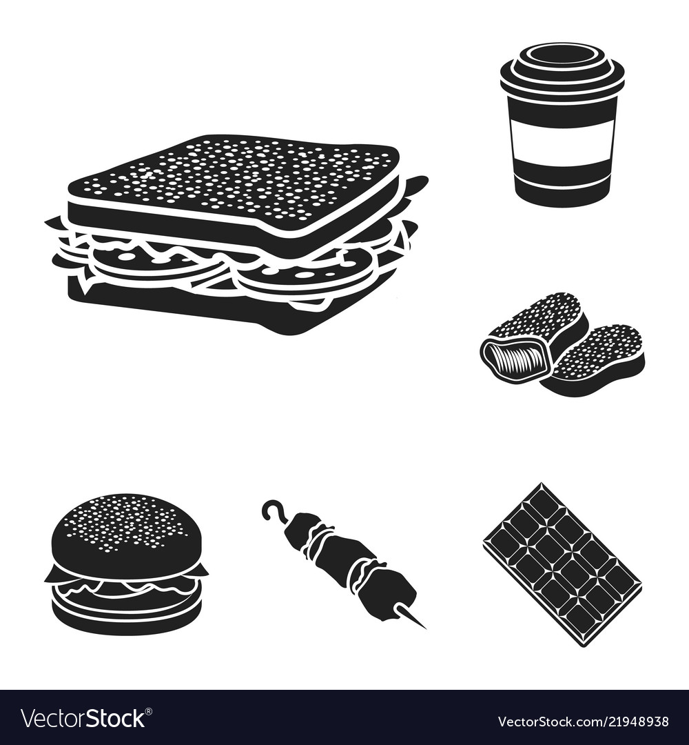 Fast food black icons in set collection for design