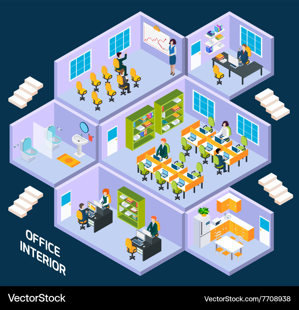 Office isometric interior Royalty Free Vector Image