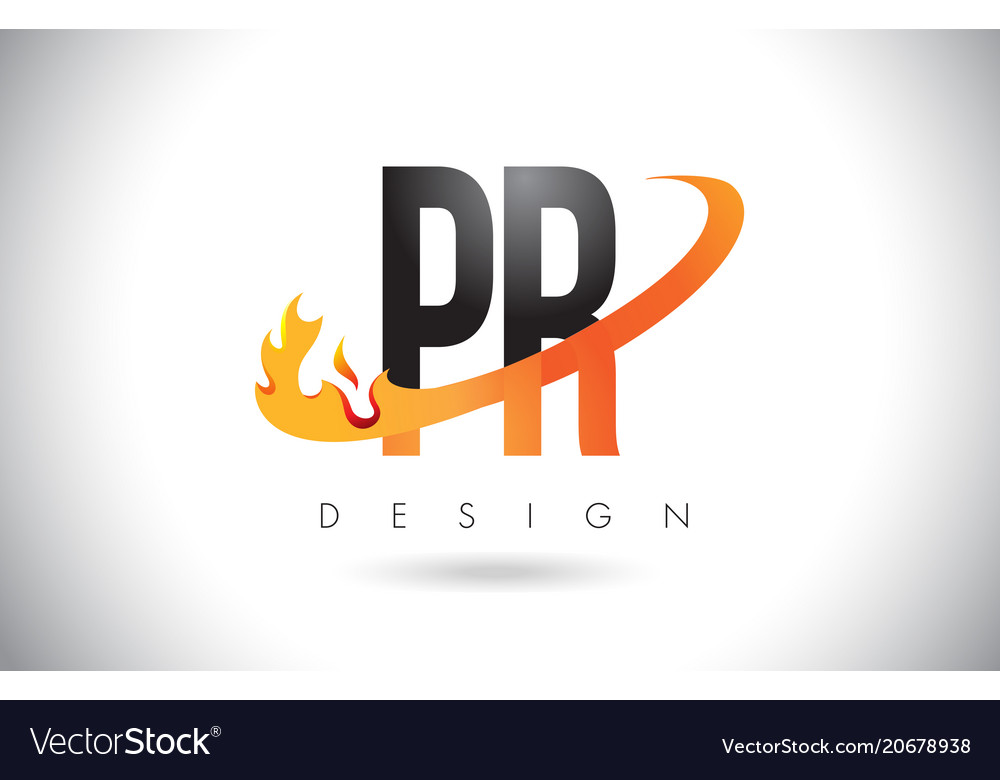 Pr p r letter logo with fire flames design and Vector Image