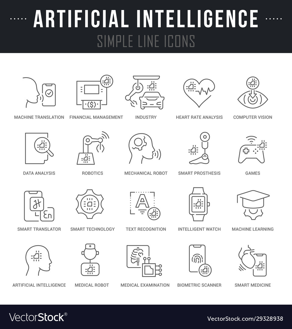 Set line icons artificial intelligence