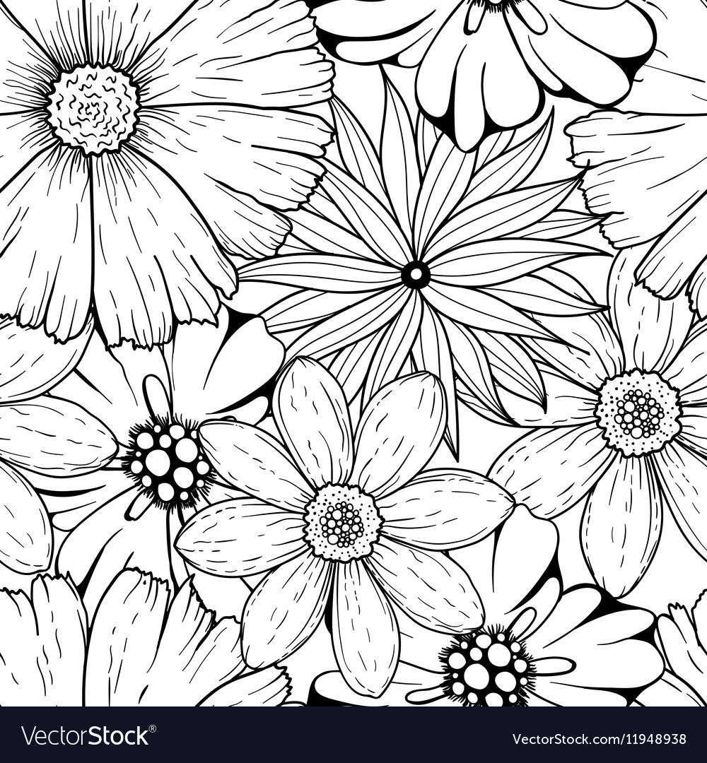 Set of hand drawn colorless flowers Royalty Free Vector