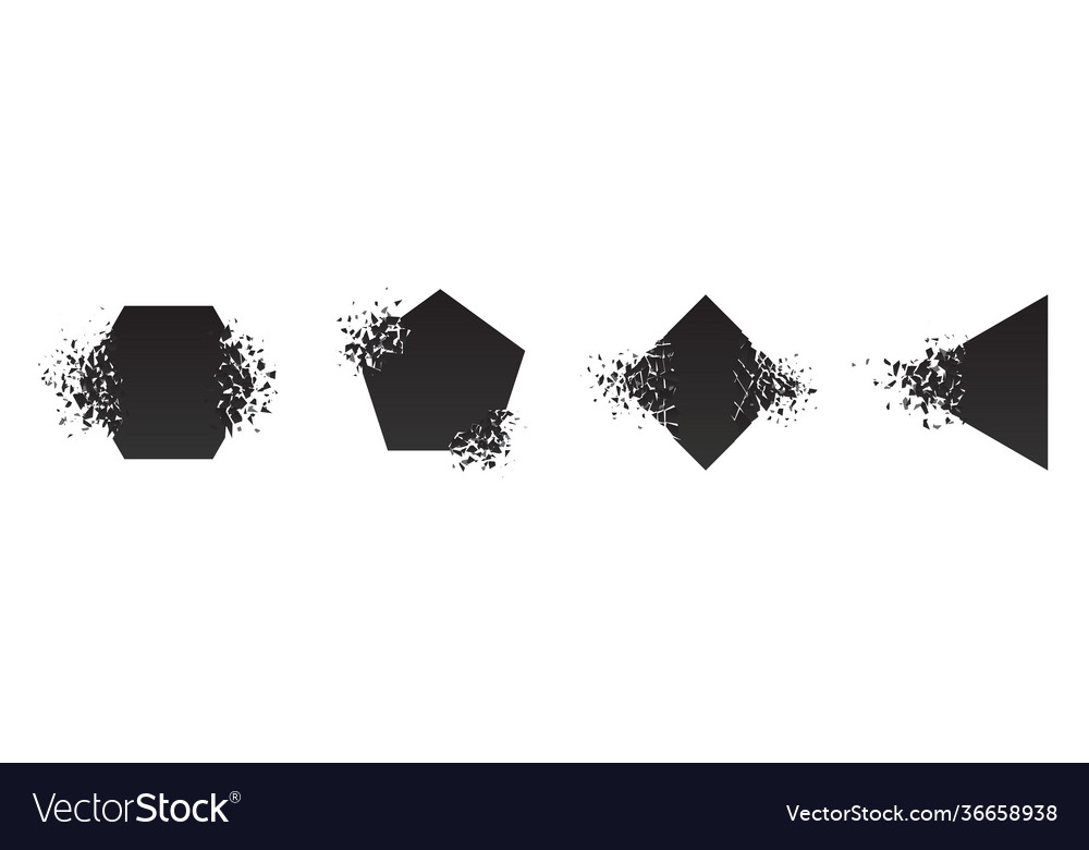 Shape shattered and explodes flat style design vector image Shape shattered and explodes flat style design
