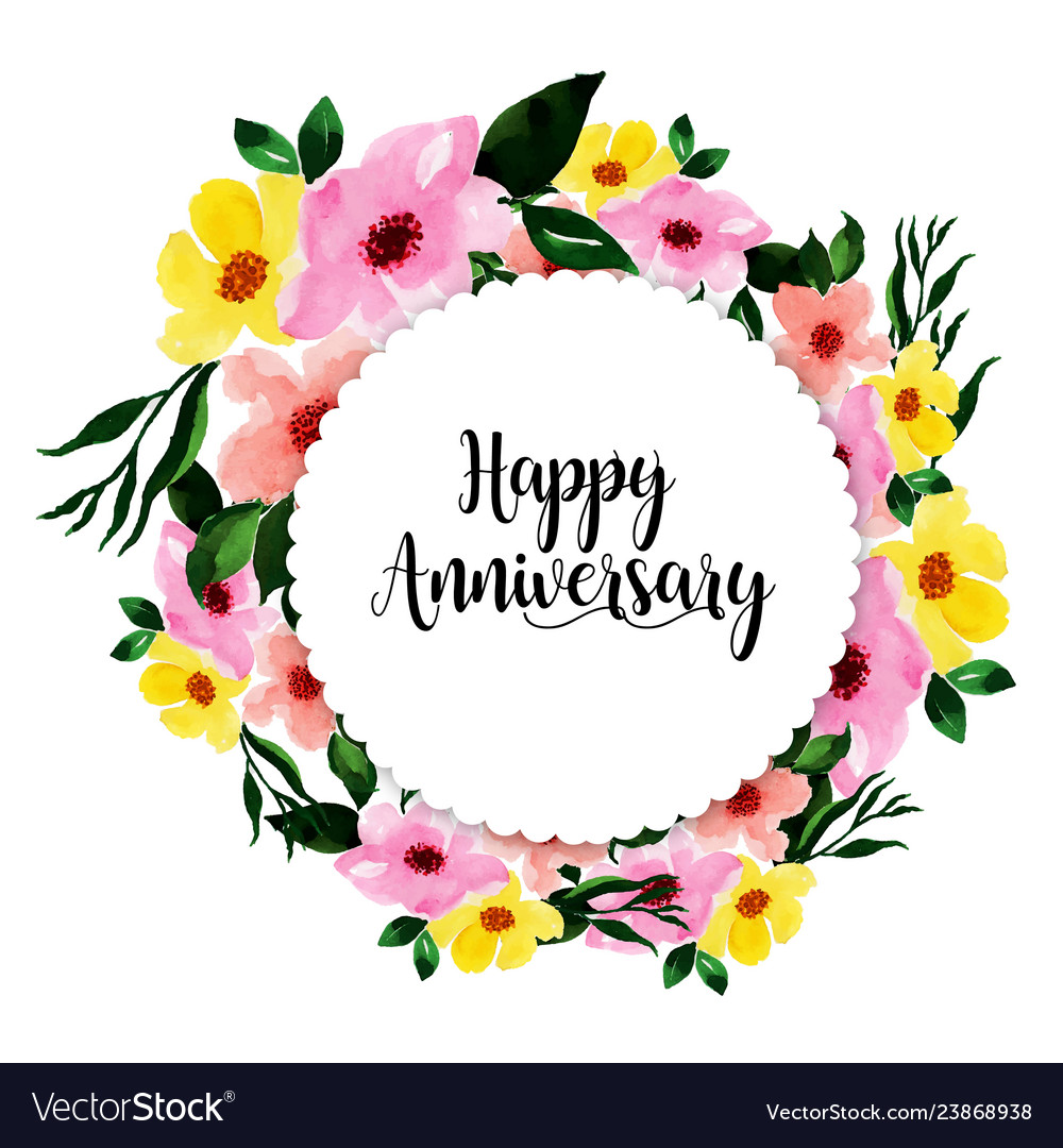 Watercolor floral wedding anniversary frame Vector Image