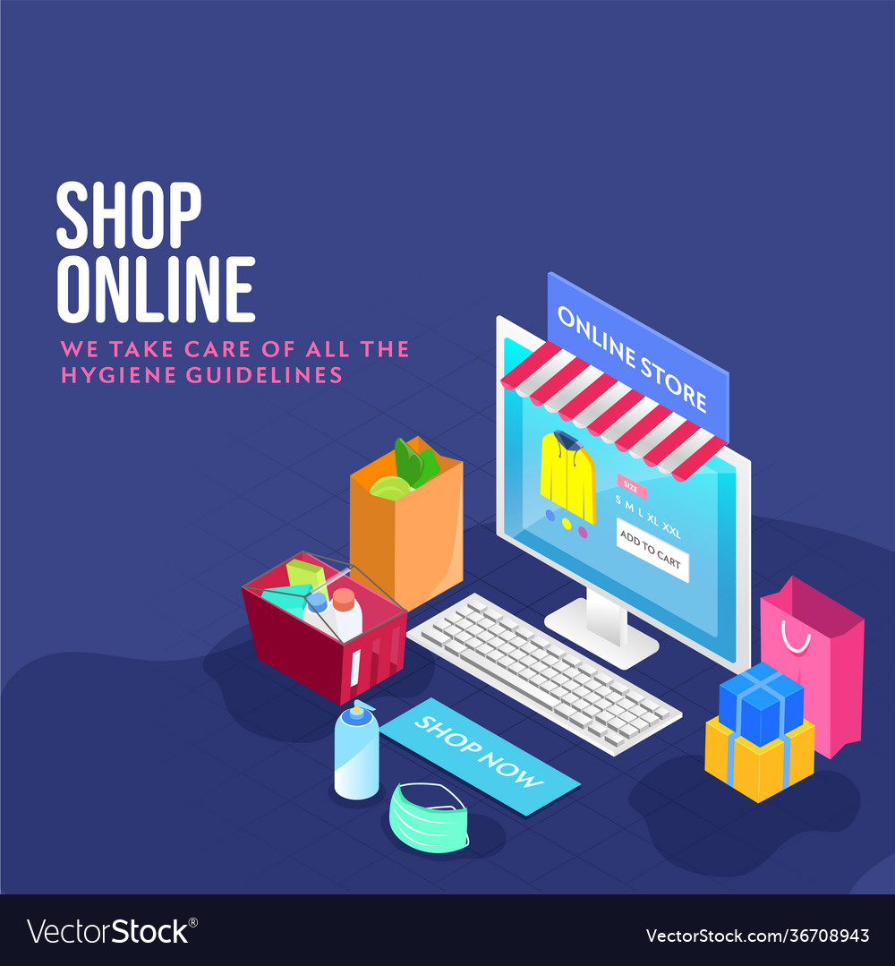3d online store app in desktop with keyboard vector image 3d online store app in desktop with keyboard