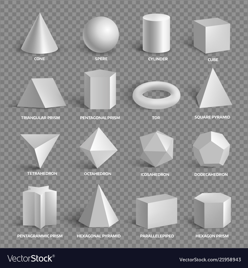 Basic 3d geometric shapes collection with names Vector Image