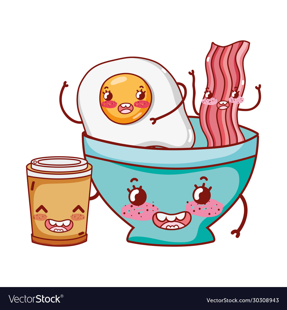 Breakfast cute fried egg and bacon in bowl Vector Image