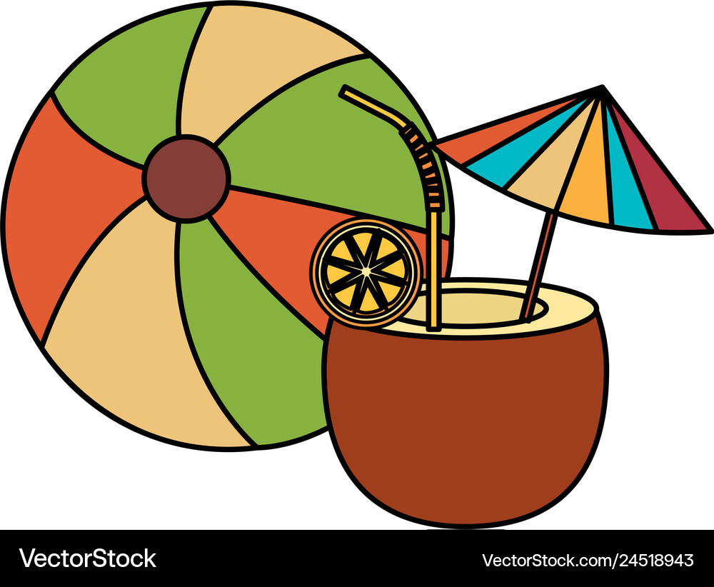 Coconut cocktail with balloon beach Royalty Free Vector