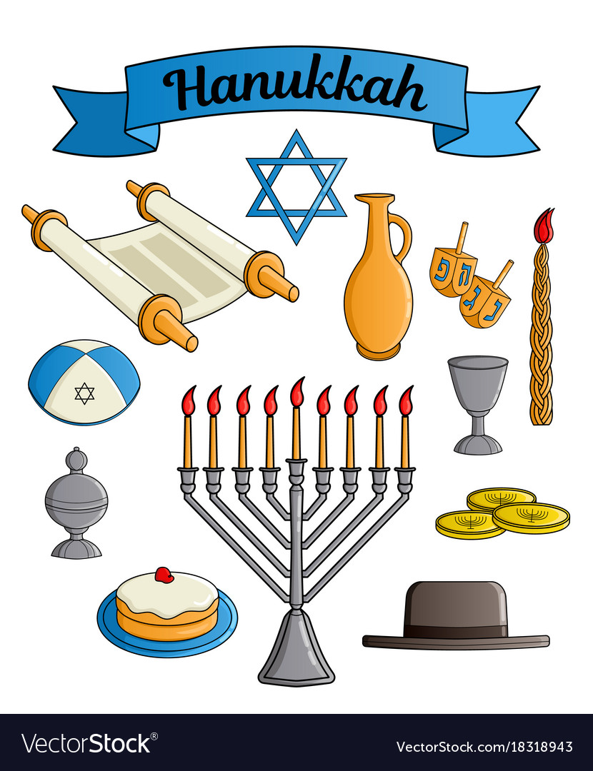 Icons collection of the jewish holiday hanukkah