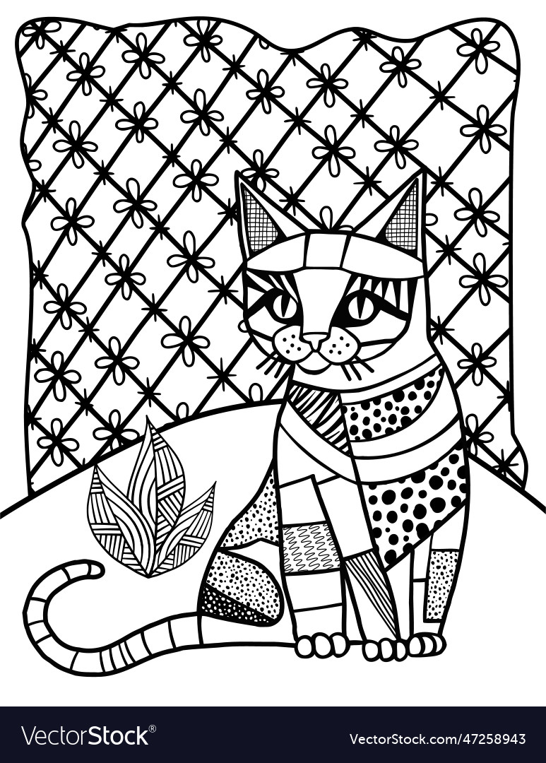 Patchwork cat coloring page activity