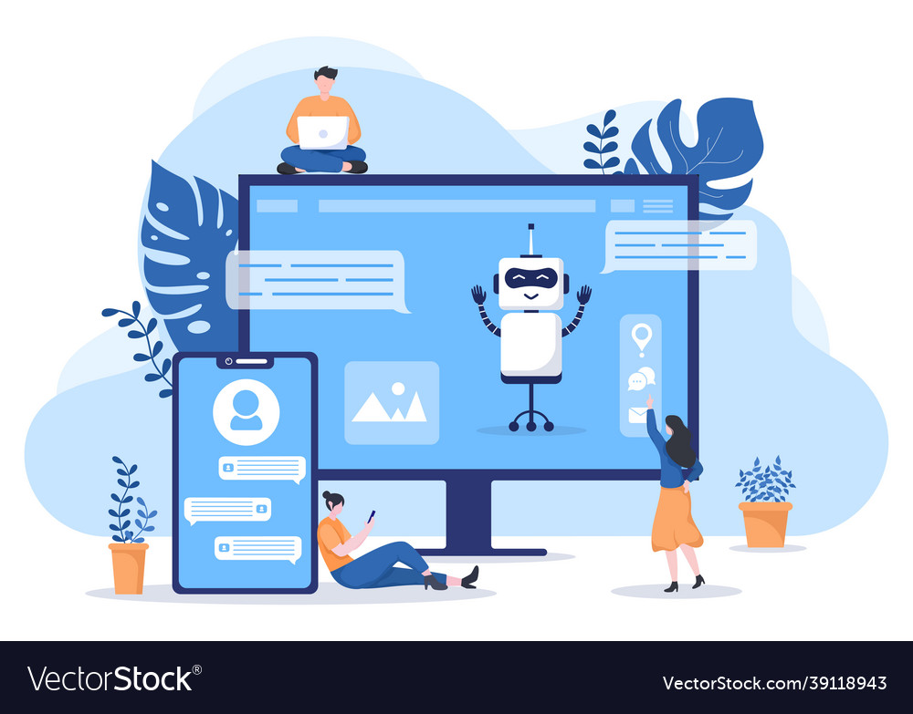 Robot virtual assistance or chatbot background Vector Image Robot virtual assistance or chatbot background