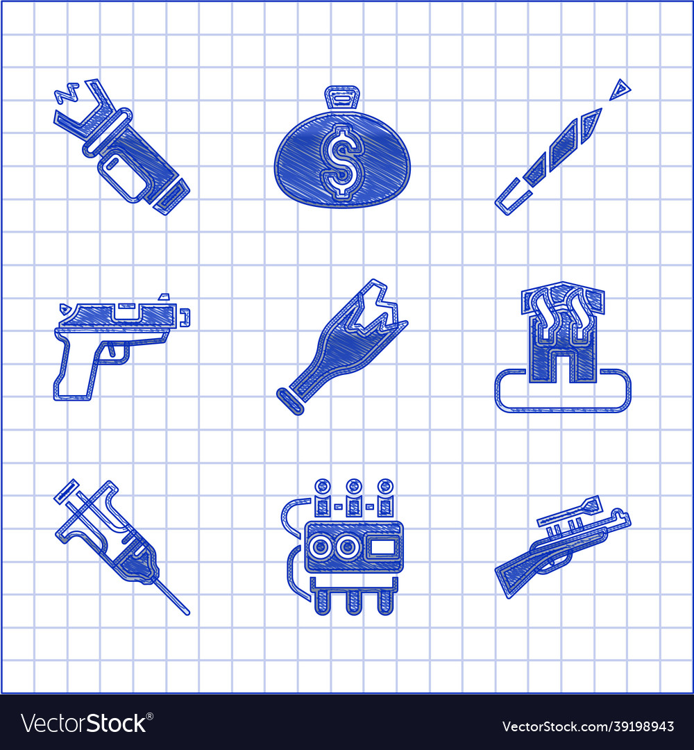 Set broken bottle as weapon dynamite and timer vector image Set broken bottle as weapon dynamite and timer