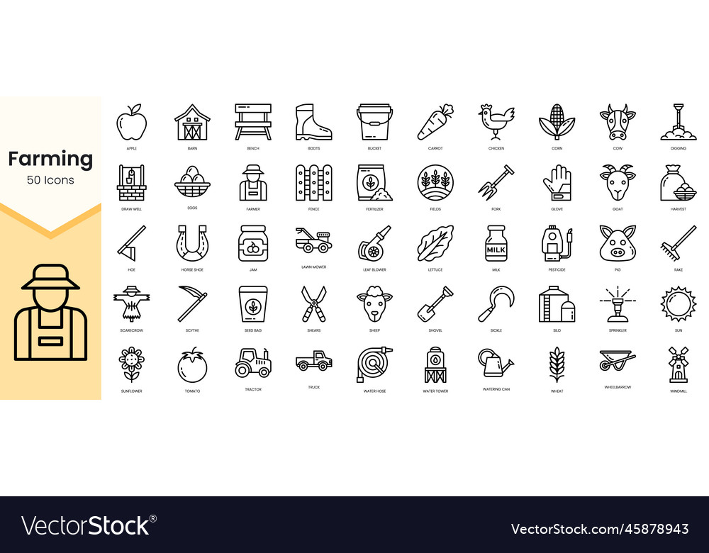 Simple outline set of farming icons linear style vector image Simple outline set of farming icons linear style